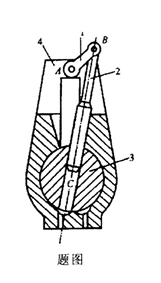 图示油泵机构中,1为曲柄,2为活塞杆,3为转块,4为泵体.