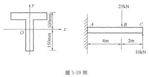 截面的悬臂梁z轴为横截面的形心轴jz=108mm4,其梁中的最大拉应力为: a