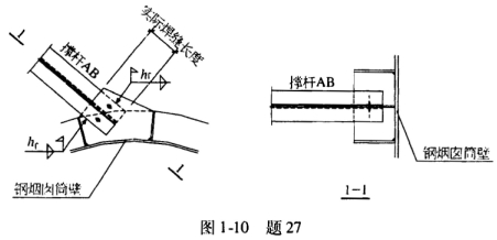 撑杆ab与钢烟囱的连接节点如图1-10所示,侧面角焊缝的