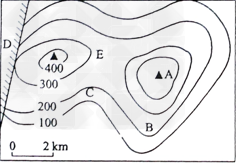 读等高线地形图,回答问题. 1.从图上可以看出山顶a的海拔高度是[ ]a.