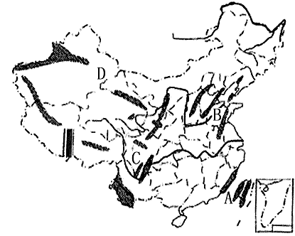 读"中国地震带分布图,回答⑴写出图中字母所代表的地震带的名称a