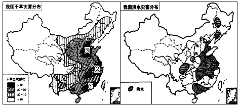 材料一:中国年大风日数空间分布图 材料二:中国沙尘暴年日数空间分布