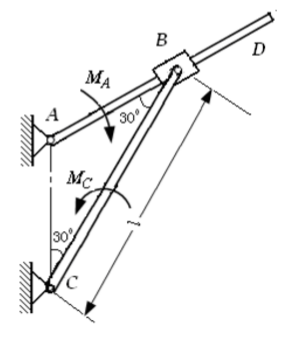 圖示兩無重杆在b處用無重套筒相連在ad杆上作用一力偶其力偶矩ma40nm