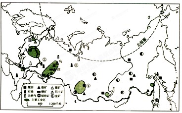 讀俄羅斯的工業區分佈圖完成下列各題