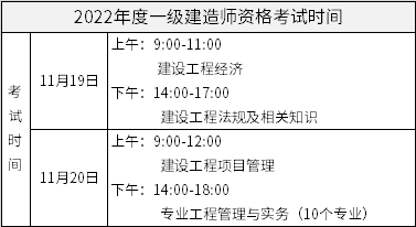 2022年一级建造师执业资格考试时间安排 2022年一级建造师执业资格考试时间安排